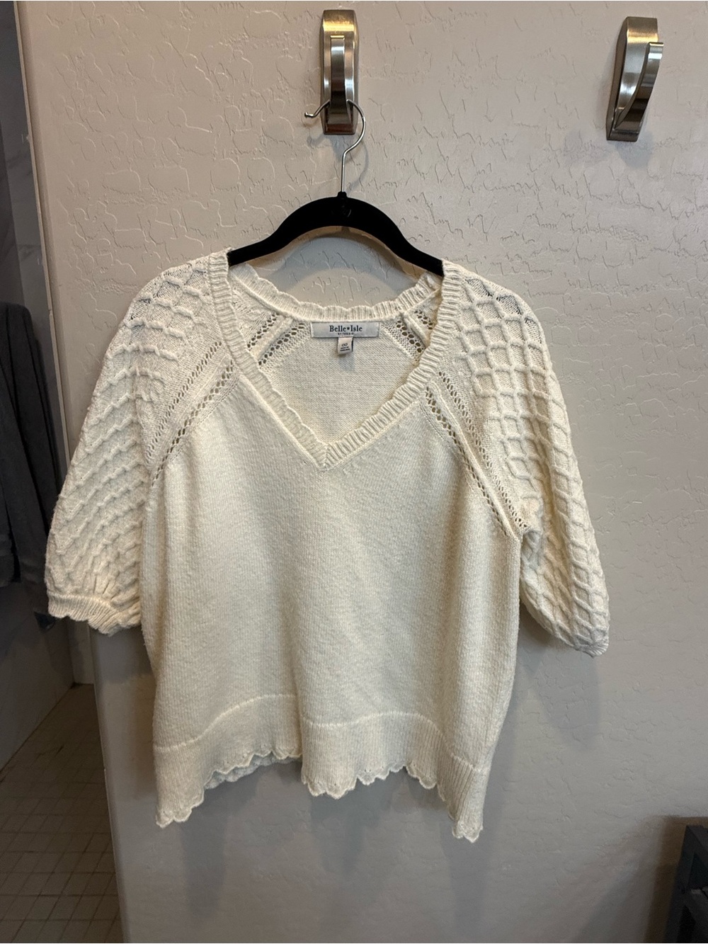 torrid Cream V-Neck Knit Sweater with Textured Sleeves
